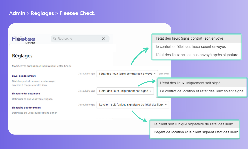 Paramétrages Fleetee Check documents et signatures
