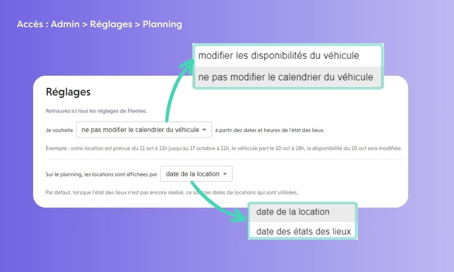 Paramétrer les dates du planning de location