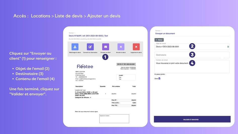 Fleetee personnalisation envoi devis