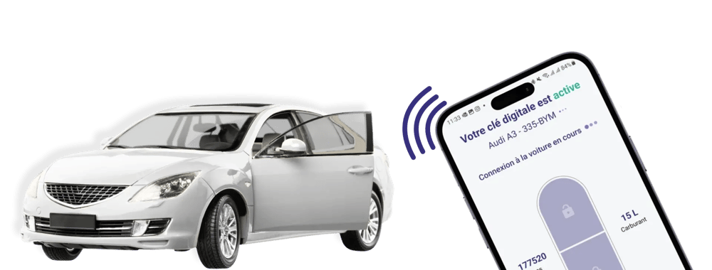 Téléphone ouvrant une voiture à distance grâce à Fleetee Keyless