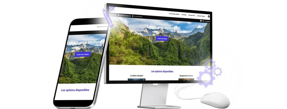 Ordinateur et smartphone affichant l’interface Fleetee Web pour créer et gérer un site